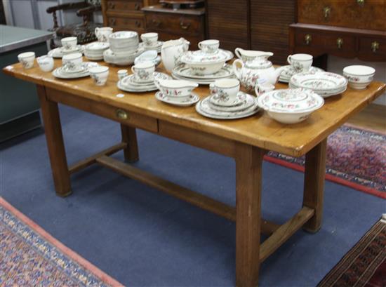 An oak farmhouse table with one drawer W.185cm